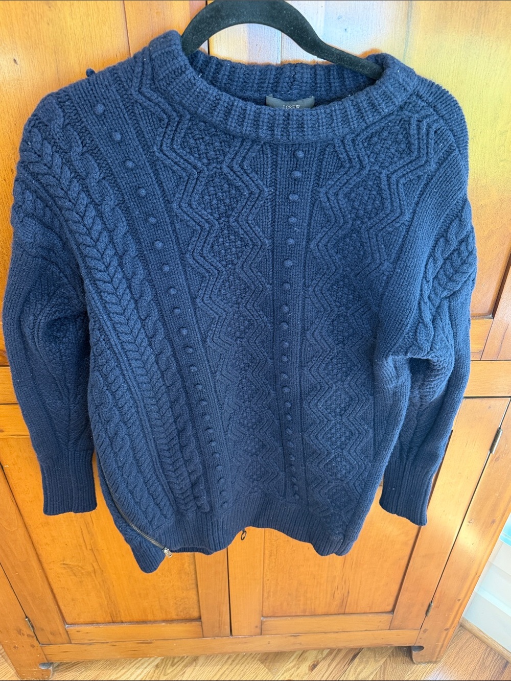 Vintage J. Crew Navy Cable Bobble Knit Crewneck Fisherman Sweater, Small